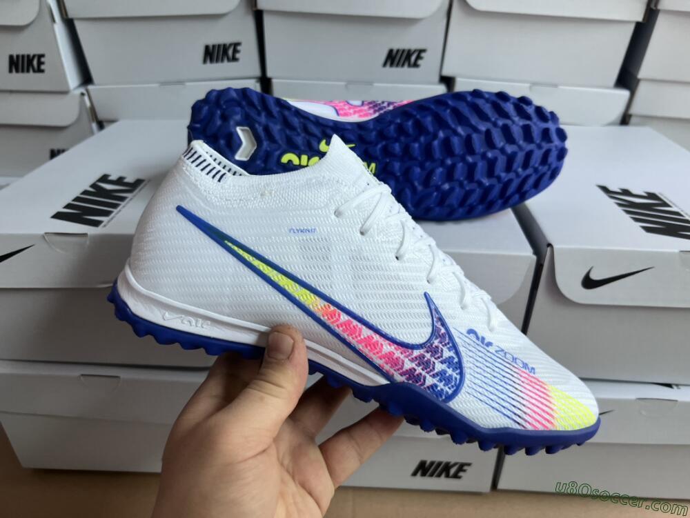 Nike Air Zoom Mercurial Vapor 15 Elite TF Artificial Turf Soccer Shoes - White/Blue/Pink