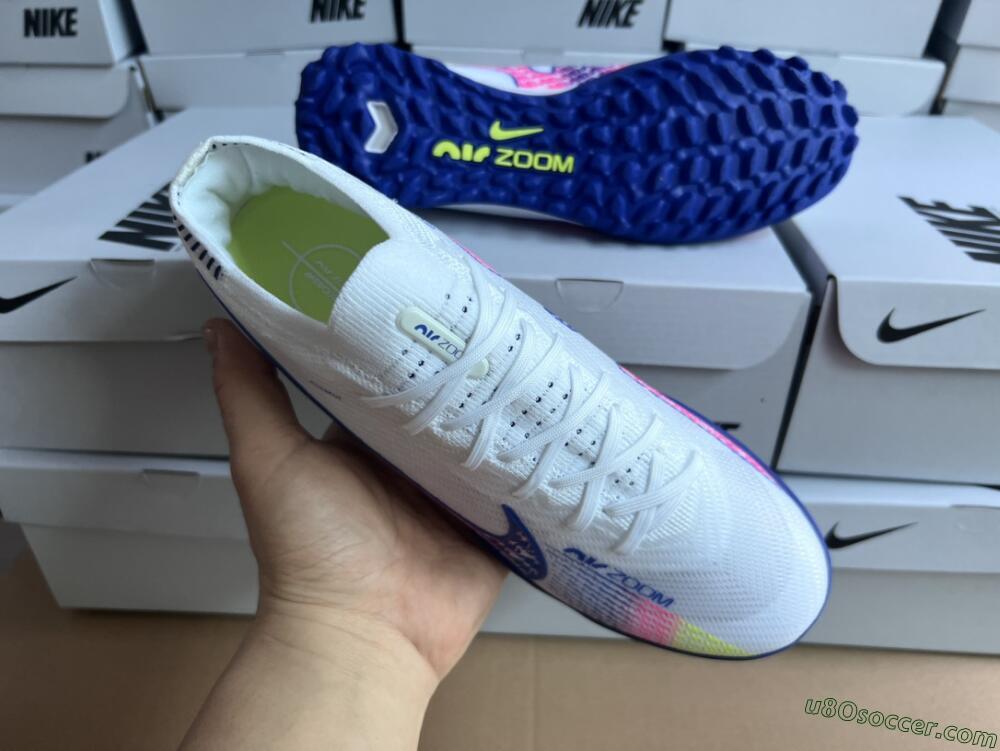Nike Air Zoom Mercurial Vapor 15 Elite TF Artificial Turf Soccer Shoes - White/Blue/Pink