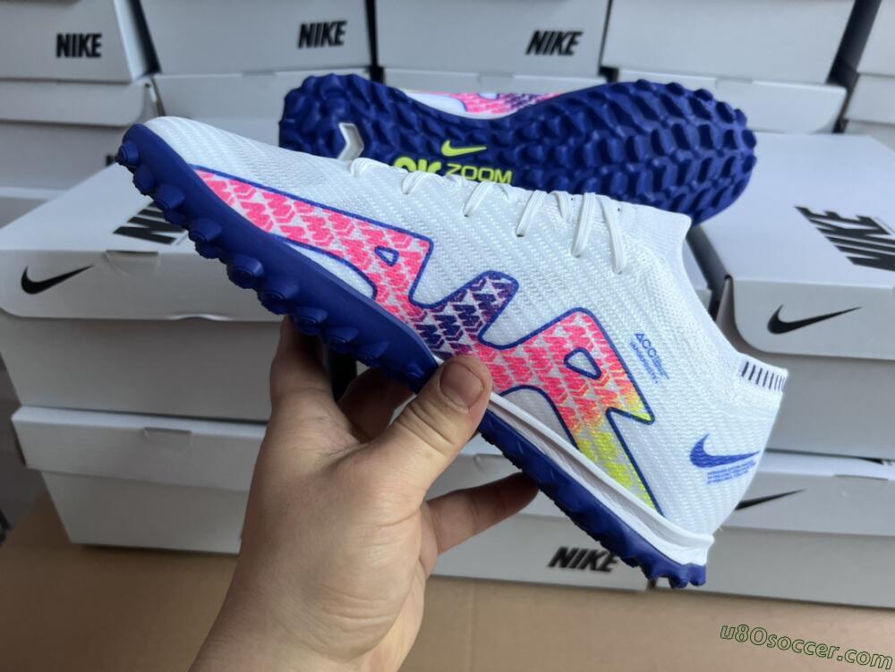 Nike Air Zoom Mercurial Vapor 15 Elite TF Artificial Turf Soccer Shoes - White/Blue/Pink