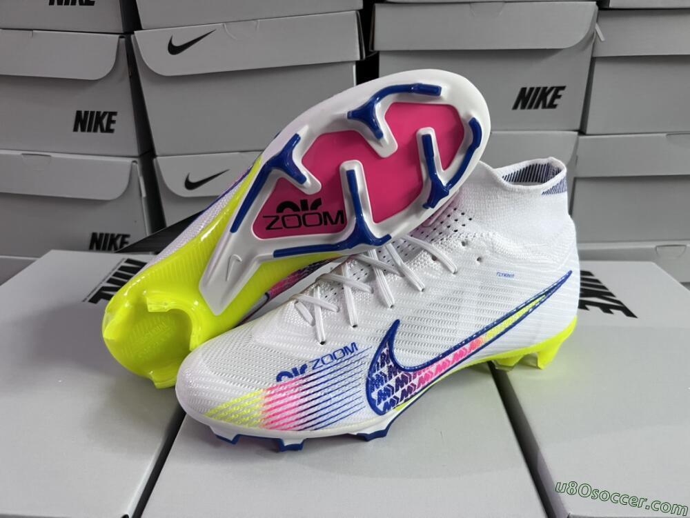 Nike Air Zoom Mercurial Superfly 9 Elite FG Firm Ground Soccer Cleats - White/Blue/Pink/Green