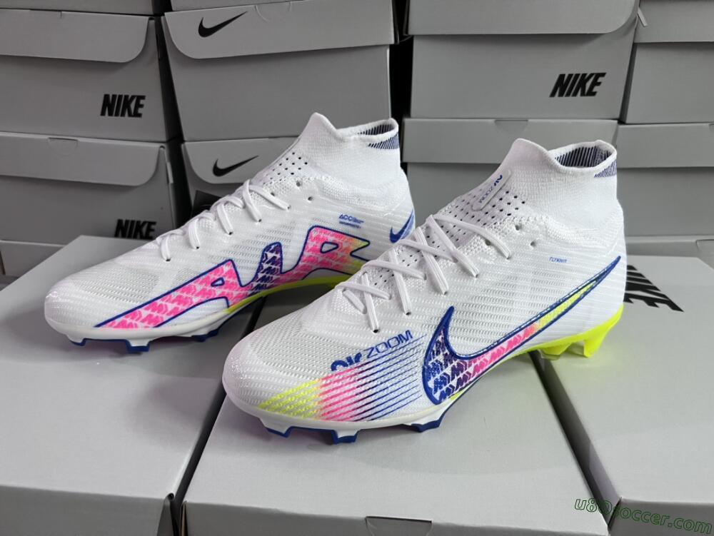 Nike Air Zoom Mercurial Superfly 9 Elite FG Firm Ground Soccer Cleats - White/Blue/Pink/Green