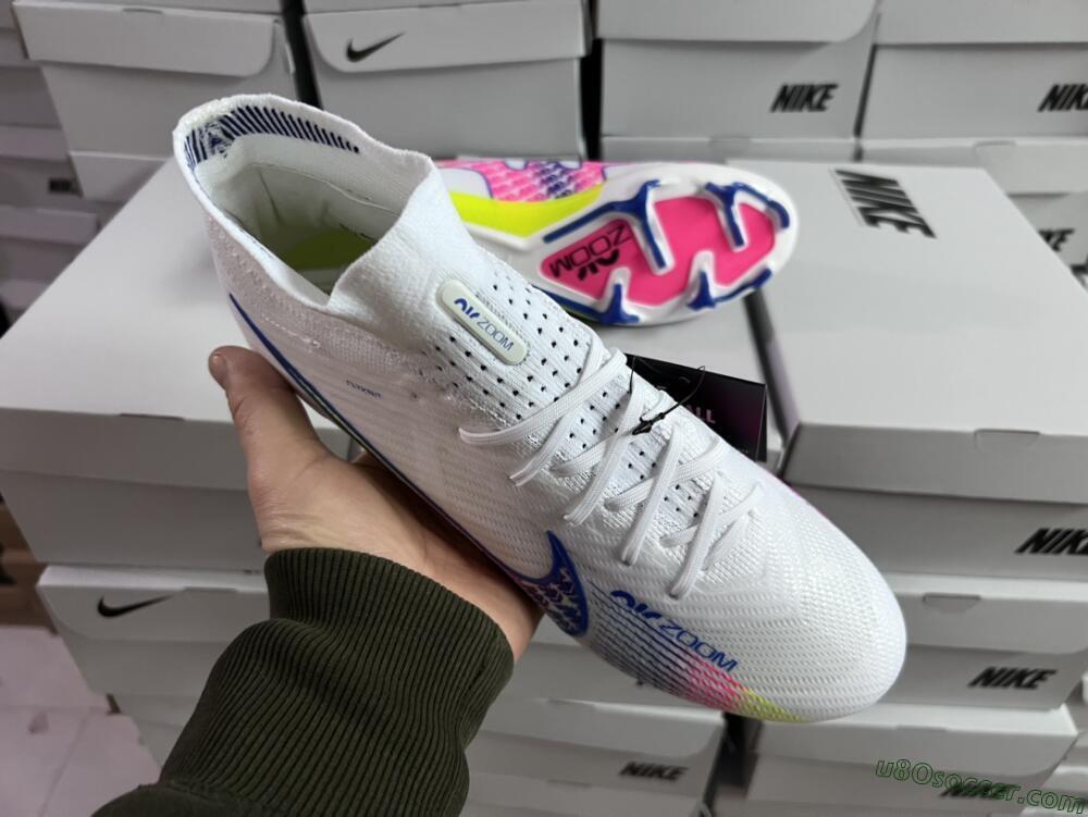 Nike Air Zoom Mercurial Superfly 9 Elite FG Firm Ground Soccer Cleats - White/Blue/Pink/Green