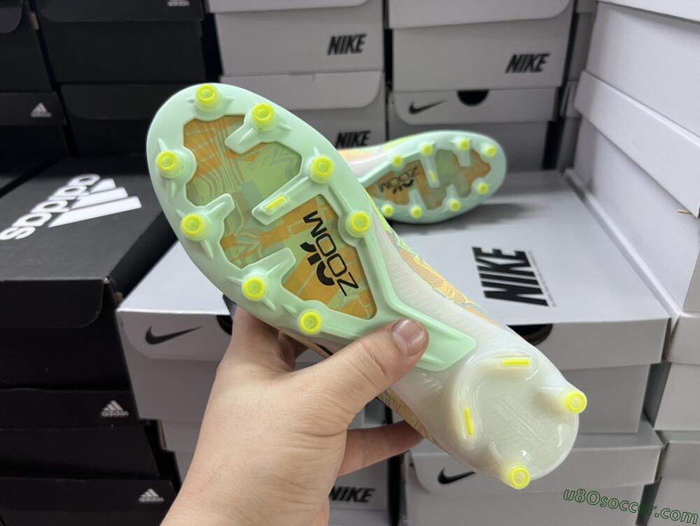 Nike Air Zoom Mercurial Vapor 15 Elite AG Artificial Grass Soccer Cleats - White/Green/Orange