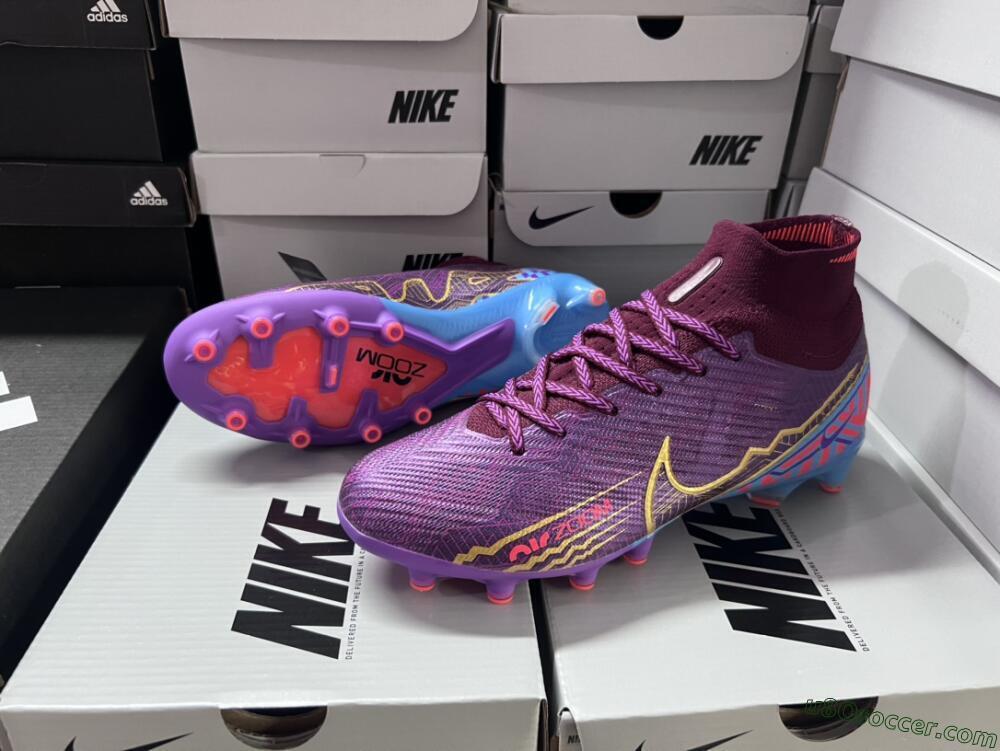 Nike Air Zoom Mercurial Superfly 9 Elite AG Artificial Grass Soccer Cleats - Red/Gold/Blue