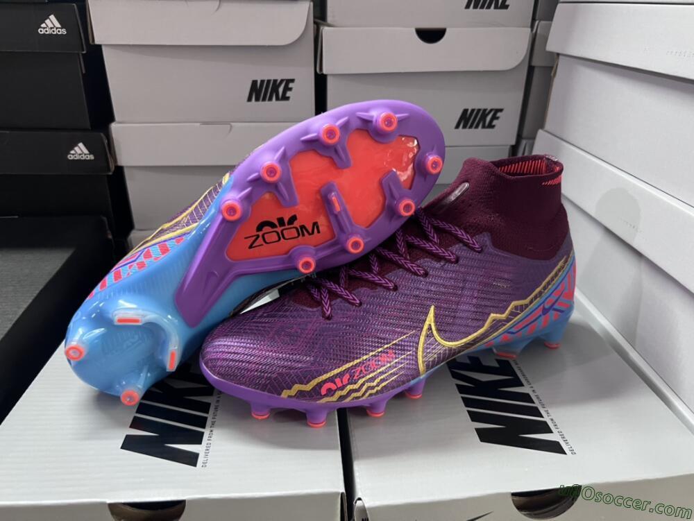 Nike Air Zoom Mercurial Superfly 9 Elite AG Artificial Grass Soccer Cleats - Red/Gold/Blue