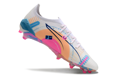 Puma Ultra 5 Ultimate FG Firm Ground Soccer Cleats - White/Pink/Yellow/Blue