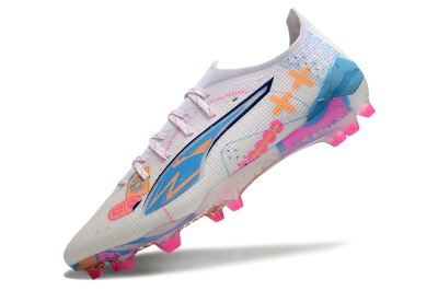 Puma Ultra 5 Ultimate FG Firm Ground Soccer Cleats - White/Pink/Yellow/Blue
