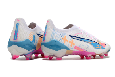Puma Ultra 5 Ultimate FG Firm Ground Soccer Cleats - White/Pink/Yellow/Blue