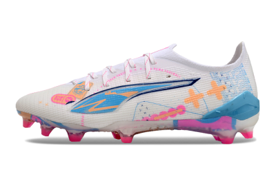 Puma Ultra 5 Ultimate FG Firm Ground Soccer Cleats - White/Pink/Yellow/Blue