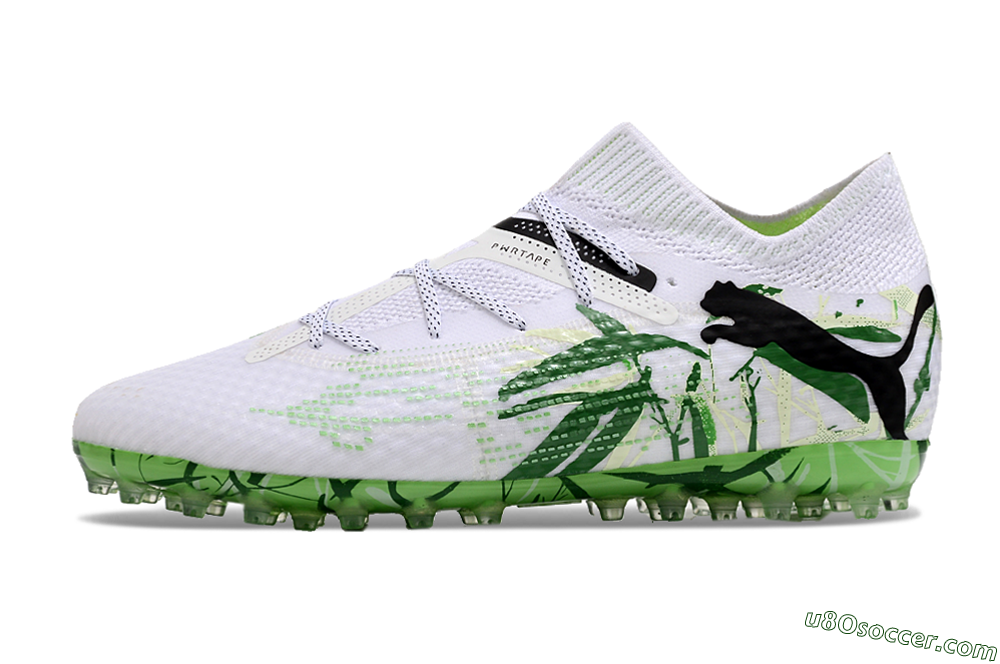 Puma Future 7 Ultimate MG Multi Ground Soccer Cleats - White/Black/Green 2