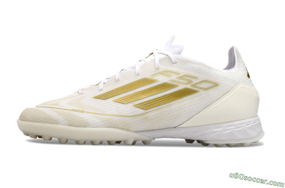 Adidas F50 Pro TF Artificial Turf Soccer Shoes - Beige/White/Gold 2