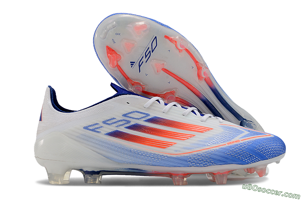 Adidas F50 Adizero FG Firm Ground Soccer Cleats - White/Blue/Pink 1