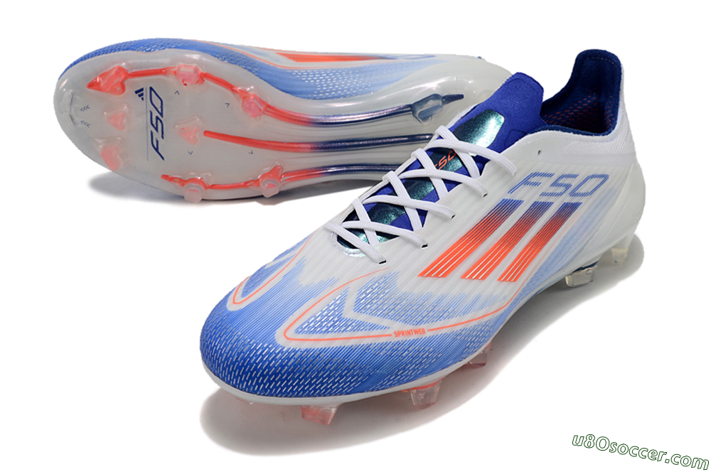 Adidas F50 Adizero FG Firm Ground Soccer Cleats - White/Blue/Pink 3