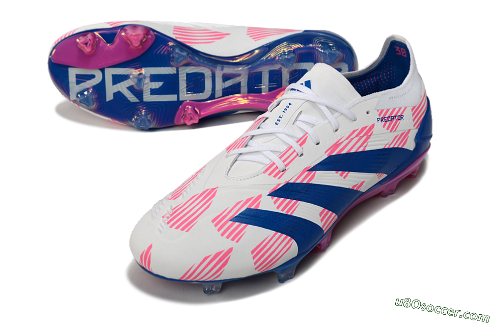 Adidas Predator Accuracy Elite FG Firm Ground Soccer Cleats - White/Pink/Blue 3