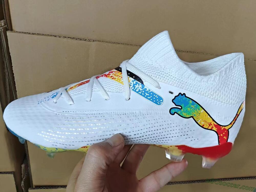 Puma Future Ultimate FG Firm Ground Soccer Cleats - White/Blue/Red