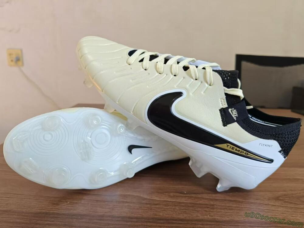 Nike Tiempo Legend 10 Elite FG Firm Ground Soccer Cleats - Beige/Black/White