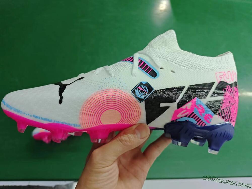 Puma Future Ultimate FG Firm Ground Soccer Cleats - White/Blue/Black/Pink