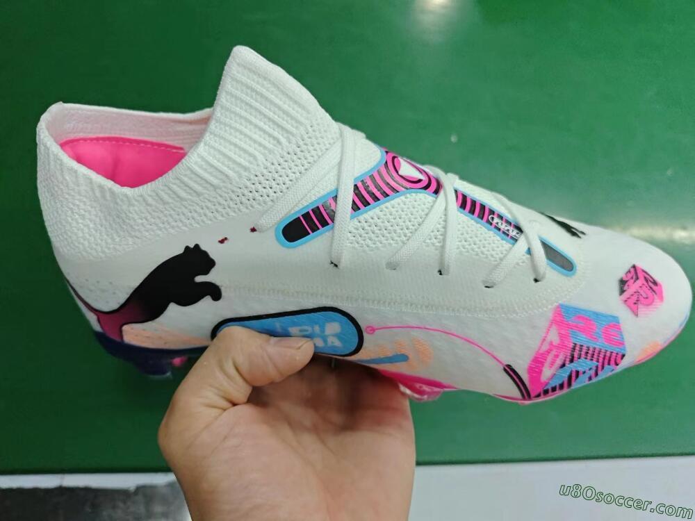 Puma Future Ultimate FG Firm Ground Soccer Cleats - White/Blue/Black/Pink