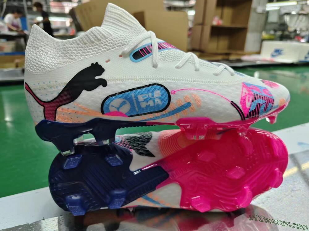 Puma Future Ultimate FG Firm Ground Soccer Cleats - White/Blue/Black/Pink