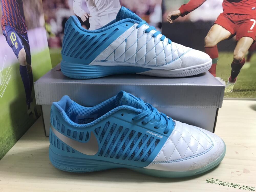 Nike Lunar Gato 2 IC Indoor & Futsal Soccer Shoes - White/Blue/Silver