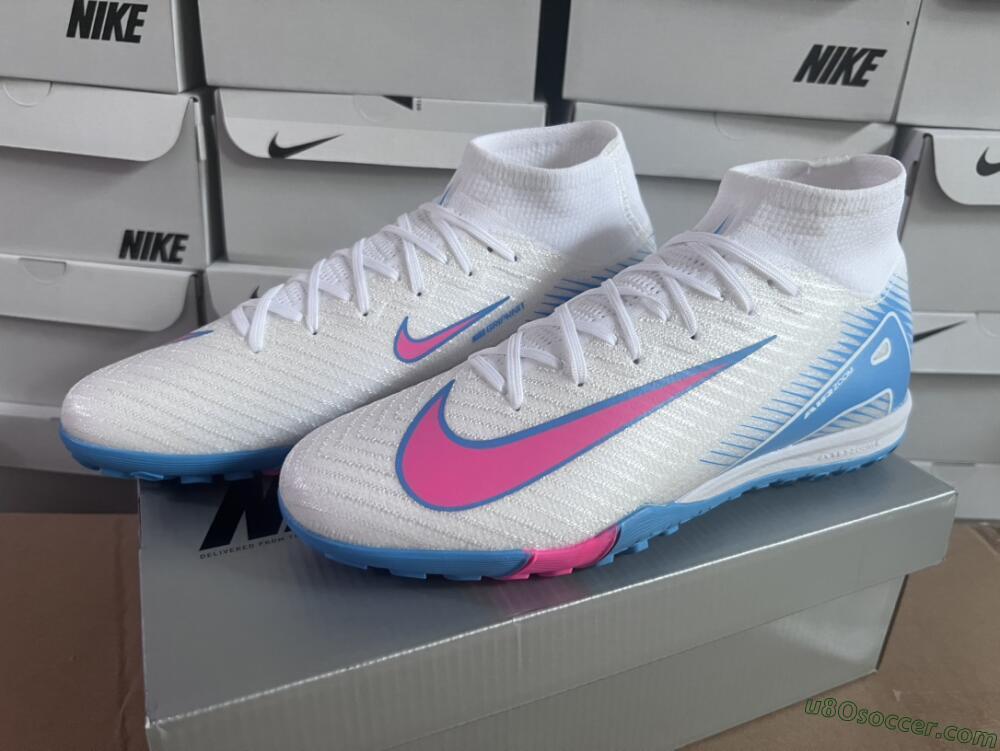 Nike Air Zoom Mercurial Superfly 10 Elite TF Artificial Turf Soccer Shoes - White/Pink/Blue
