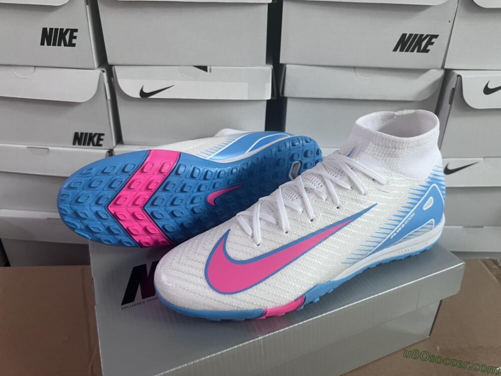 Nike Air Zoom Mercurial Superfly 10 Elite TF Artificial Turf Soccer Shoes - White/Pink/Blue