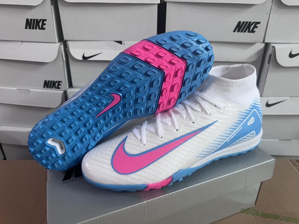 Nike Air Zoom Mercurial Superfly 10 Elite TF Artificial Turf Soccer Shoes - White/Pink/Blue