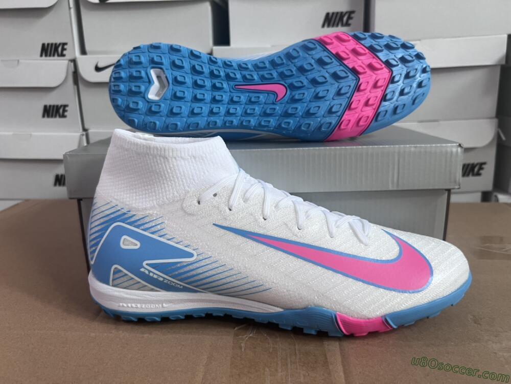 Nike Air Zoom Mercurial Superfly 10 Elite TF Artificial Turf Soccer Shoes - White/Pink/Blue