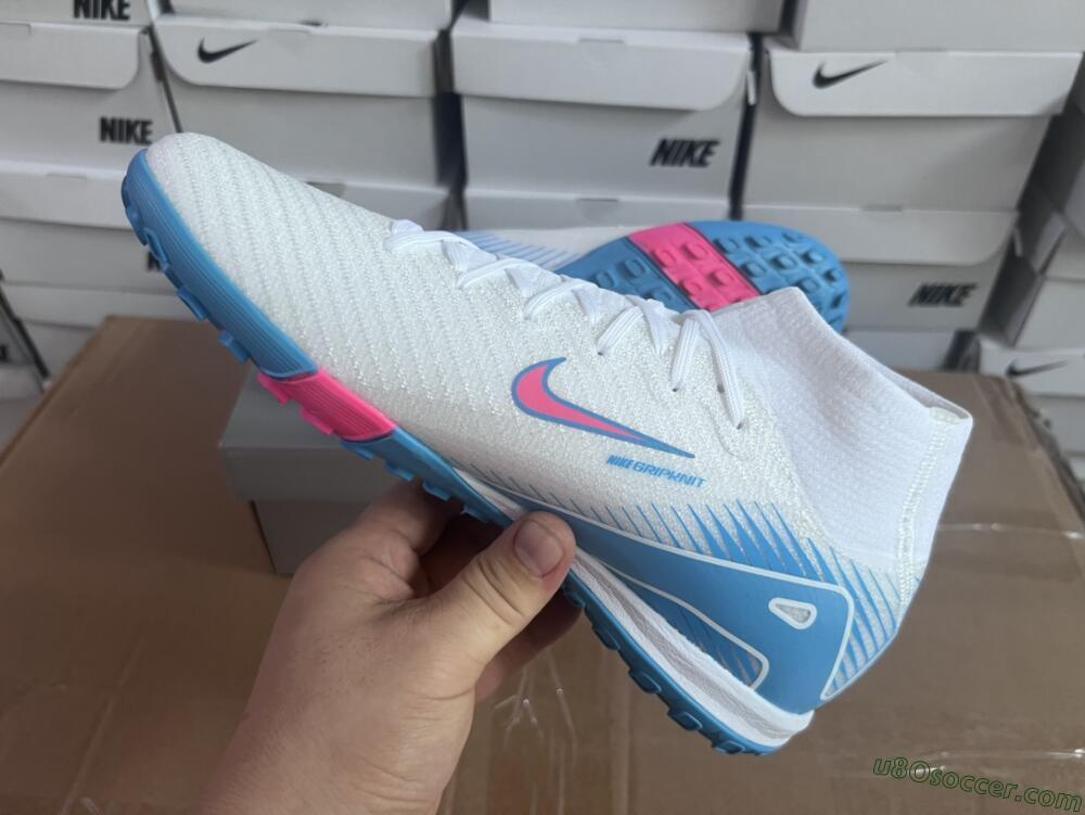 Nike Air Zoom Mercurial Superfly 10 Elite TF Artificial Turf Soccer Shoes - White/Pink/Blue