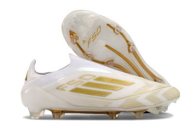 Adidas F50 Elite Laceless FG Firm Ground Soccer Cleats - White/Gold