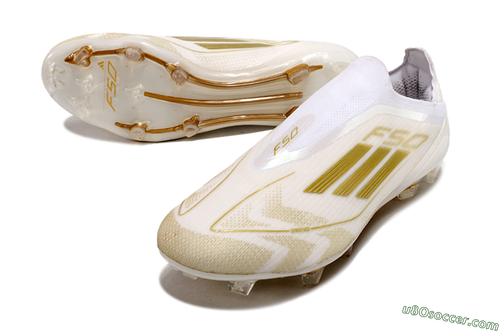 Adidas F50 Elite Laceless FG Firm Ground Soccer Cleats - White/Gold 3