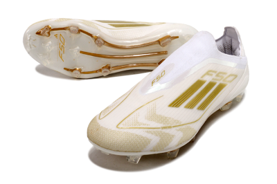 Adidas F50 Elite Laceless FG Firm Ground Soccer Cleats - White/Gold