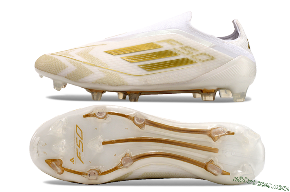 Adidas F50 Elite Laceless FG Firm Ground Soccer Cleats - White/Gold 0