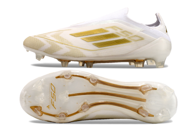 Adidas F50 Elite Laceless FG Firm Ground Soccer Cleats - White/Gold