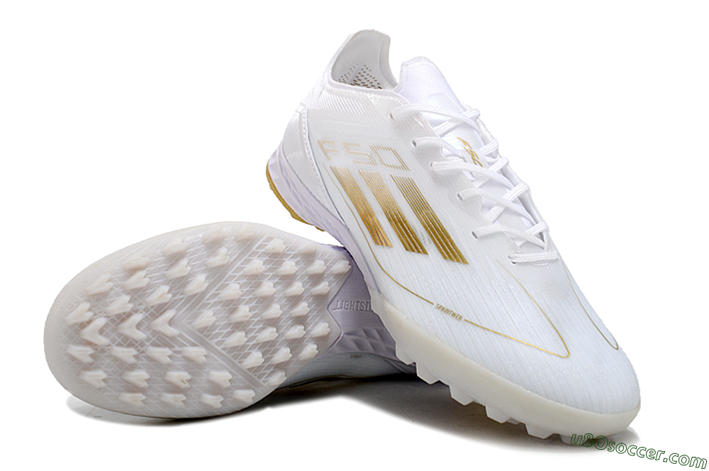 Adidas F50 Elite TF Artificial Turf Soccer Shoes - White/Gold 3