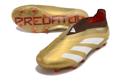Adidas Predator 24 Elite Laceless FG Firm Ground Soccer Cleats - Gold/White/Brown