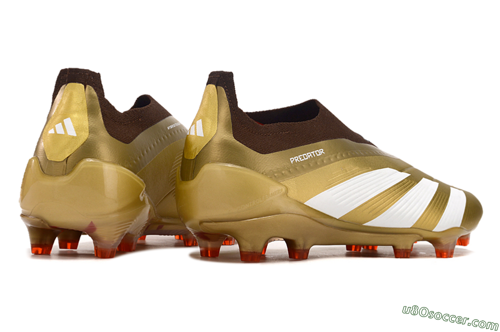 Adidas Predator 24 Elite Laceless FG Firm Ground Soccer Cleats - Gold/White/Brown 6
