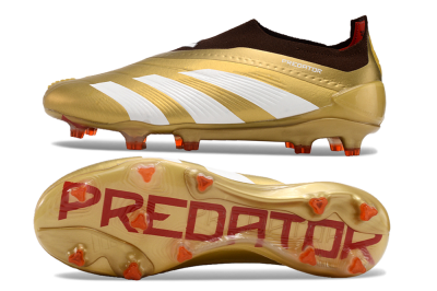 Adidas Predator 24 Elite Laceless FG Firm Ground Soccer Cleats - Gold/White/Brown