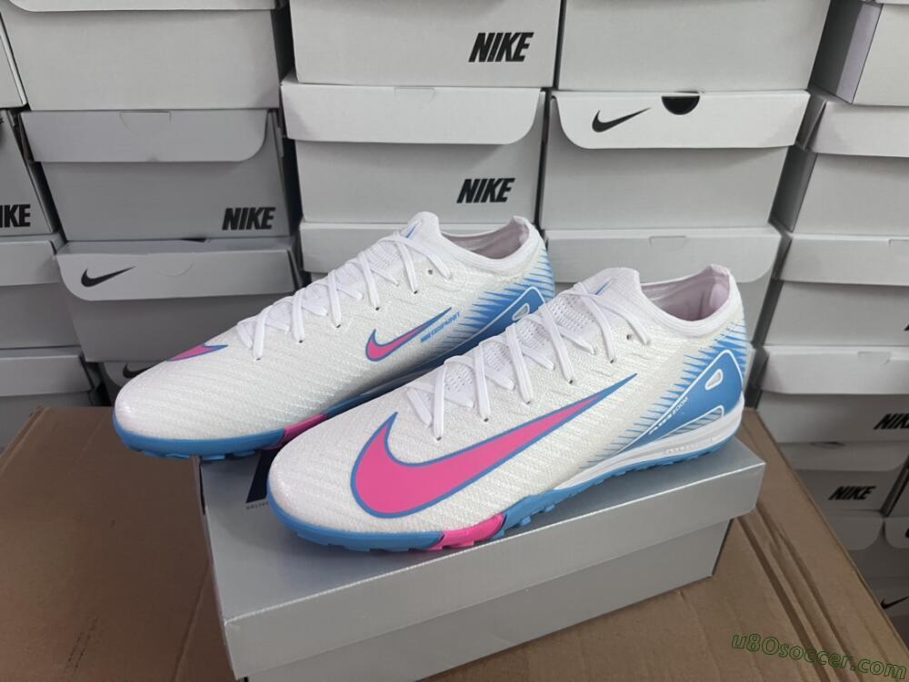 Nike Air Zoom Mercurial Vapor 16 Elite TF Artificial Turf Soccer Shoes - White/Pink/Blue