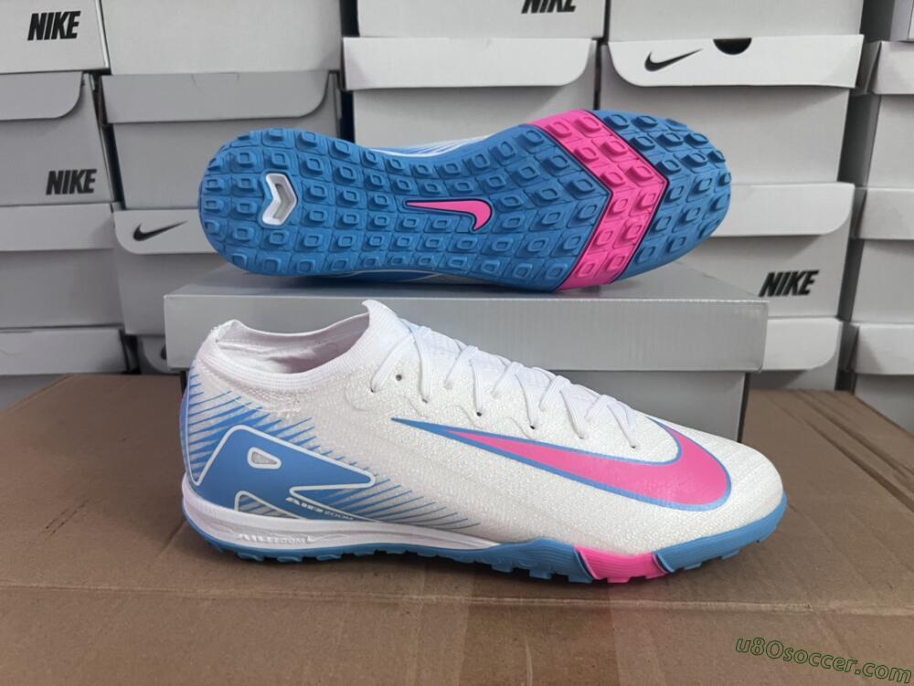 Nike Air Zoom Mercurial Vapor 16 Elite TF Artificial Turf Soccer Shoes - White/Pink/Blue