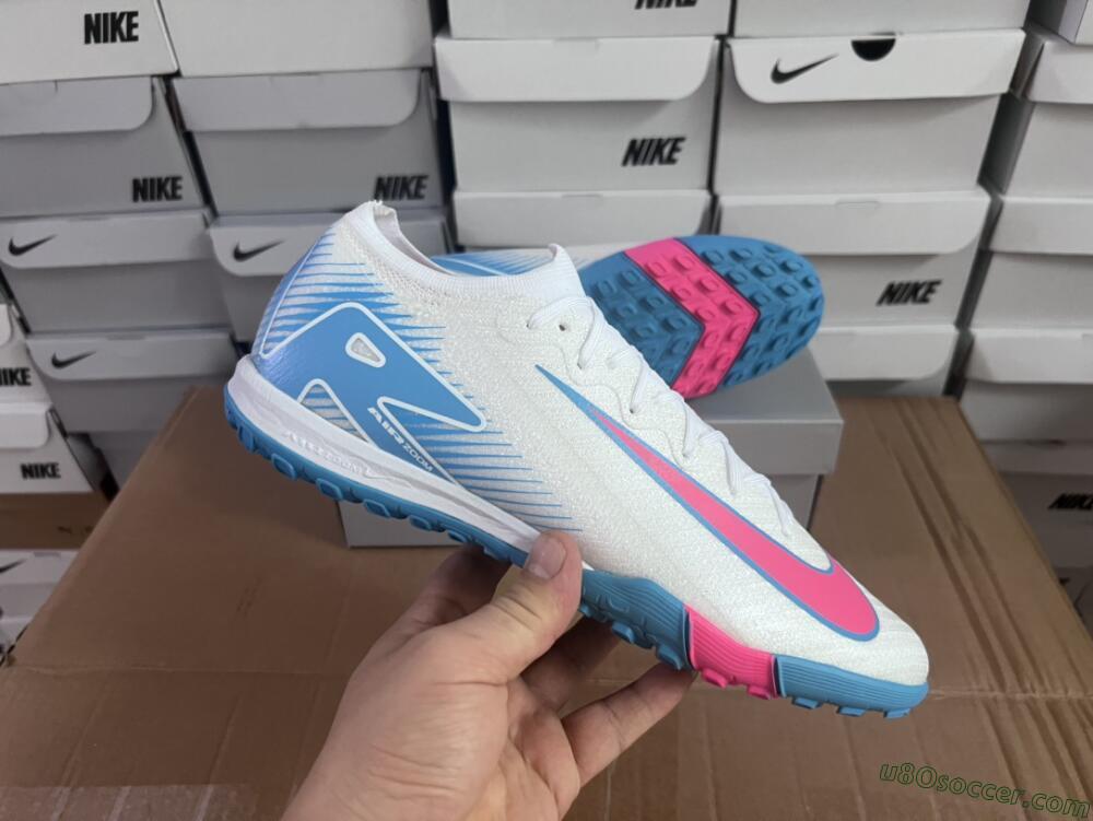 Nike Air Zoom Mercurial Vapor 16 Elite TF Artificial Turf Soccer Shoes - White/Pink/Blue