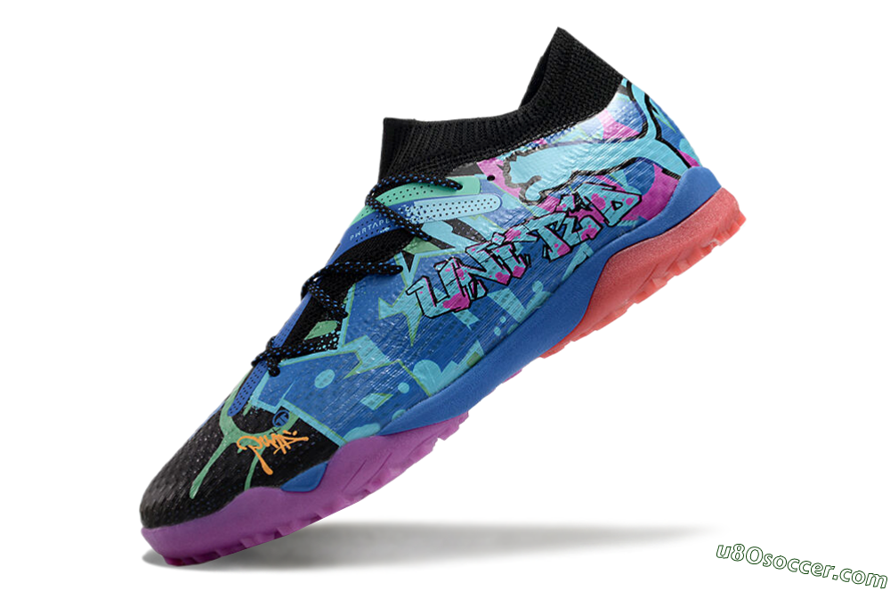 Puma Future Ultimate TF Artificial Turf Soccer Shoes - Black/Pink/Blue 6