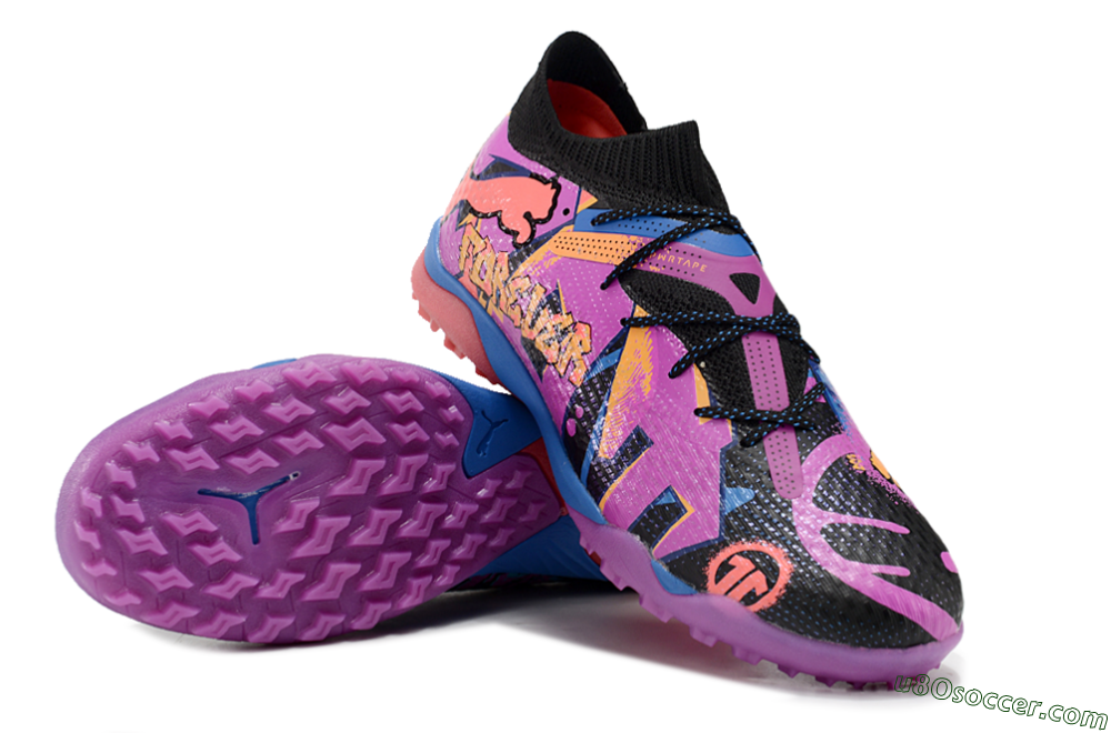 Puma Future Ultimate TF Artificial Turf Soccer Shoes - Black/Pink/Blue 3