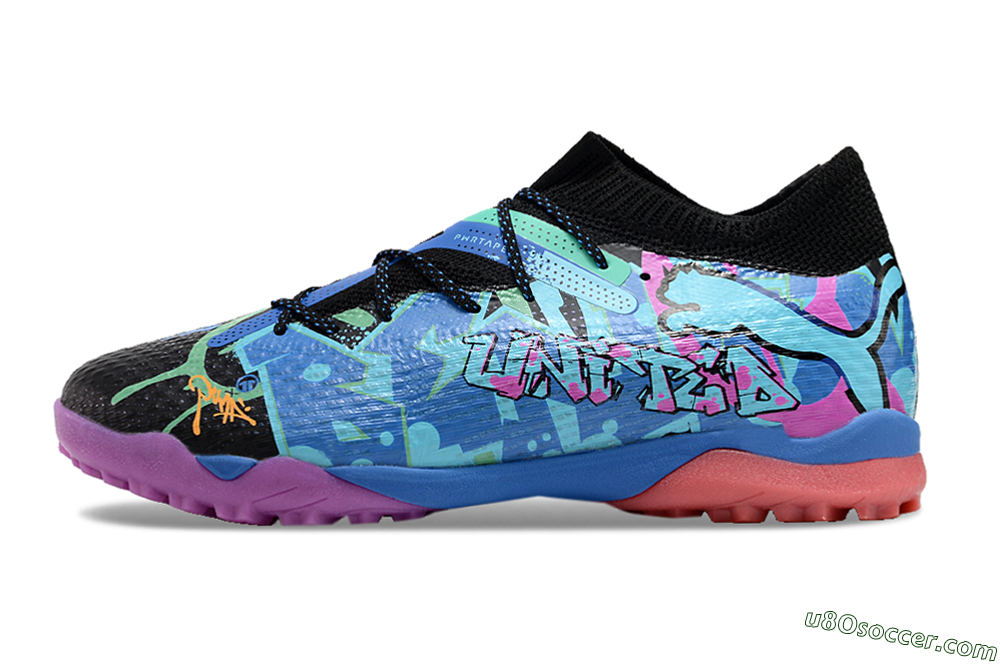 Puma Future Ultimate TF Artificial Turf Soccer Shoes - Black/Pink/Blue 2