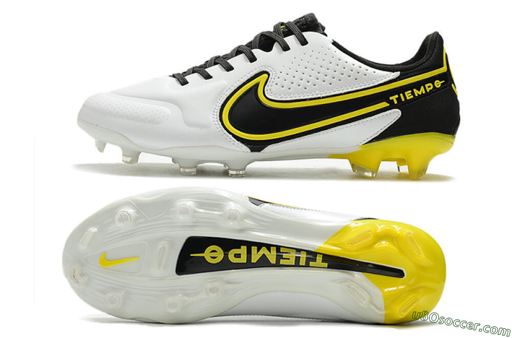 Nike Tiempo Legend 9 Elite FG Firm Ground Soccer Cleats - White/Yellow/Black 0