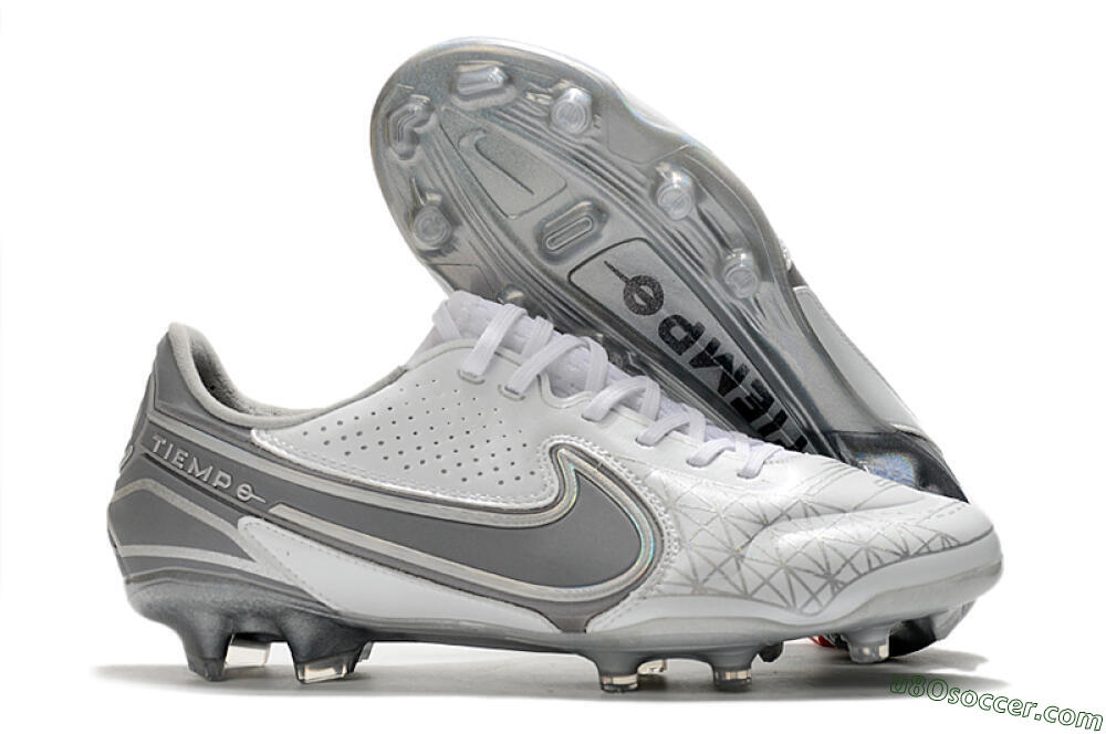 Nike Tiempo Legend 9 Elite FG Firm Ground Soccer Cleats - White/Grey/Silver 1