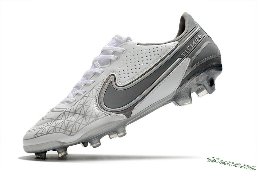 Nike Tiempo Legend 9 Elite FG Firm Ground Soccer Cleats - White/Grey/Silver 5