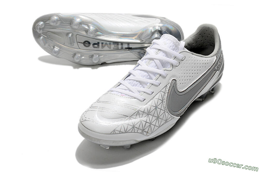 Nike Tiempo Legend 9 Elite FG Firm Ground Soccer Cleats - White/Grey/Silver 3