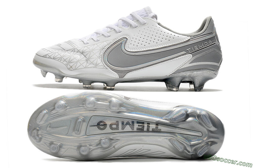 Nike Tiempo Legend 9 Elite FG Firm Ground Soccer Cleats - White/Grey/Silver 0