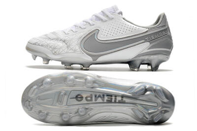 Nike Tiempo Legend 9 Elite FG Firm Ground Soccer Cleats - White/Grey/Silver